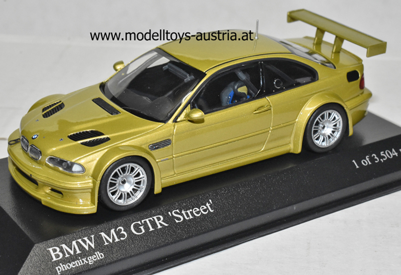 BMW E46 Coupe M3 GTR 2001 Straßenversion gelb metallik 1:43,  Modelltoys-Austria
