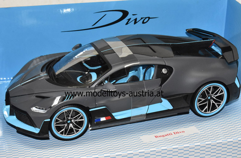 Bugatti Divo 2018 matt grey - / Modellauto Modelltoys-Austria light blue 1:18