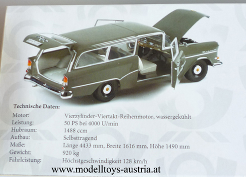 Opel Rekord P1 Caravan Kombi 2-türig Deutsche Bundespost 1:18