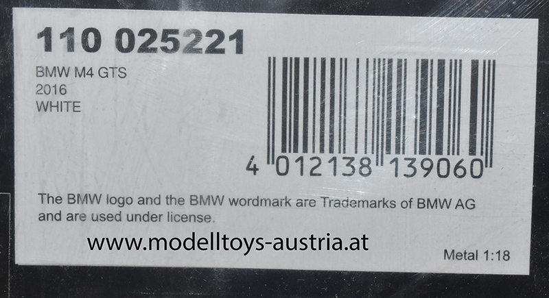 BMW F82 Coupe M4 GTS 2016 weiss 1:18