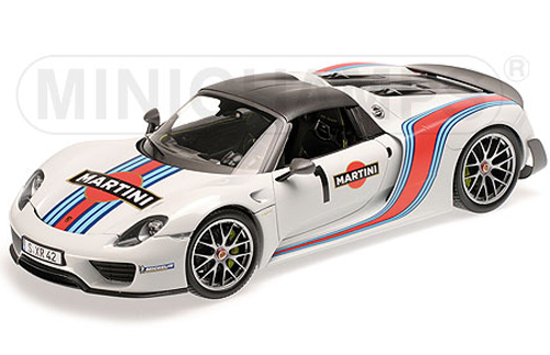 Porsche 918 Spyder Cabrio 2013 W / Weissach Package MARTINI weiss / rot / blau 1:18