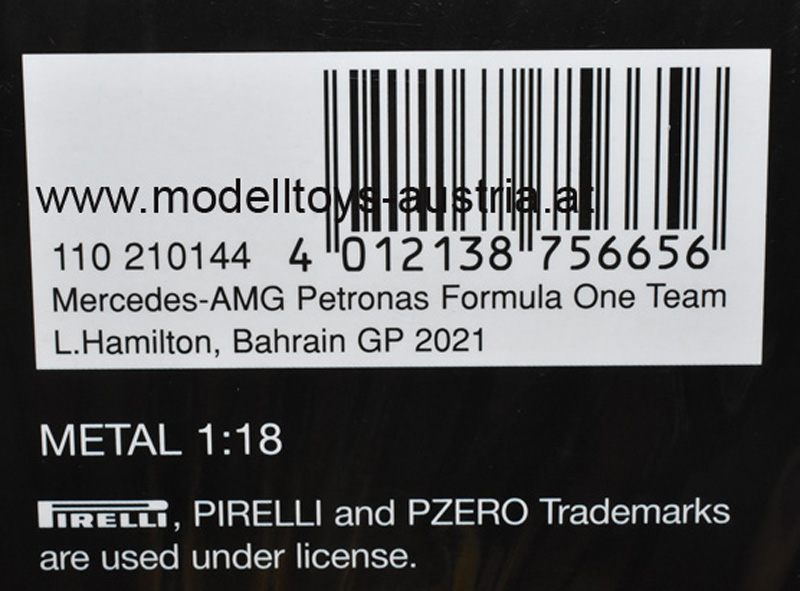 Mercedes AMG Petronas F1 W12 PERFORMANCE 2021 Lewis HAMILTON Bahrain GP 1:18 Minichamps