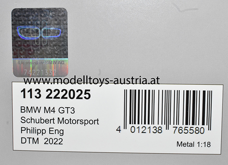 BMW M4 GT3 2022 DTM Philipp ENG Team Schubert Motorsport 1:18