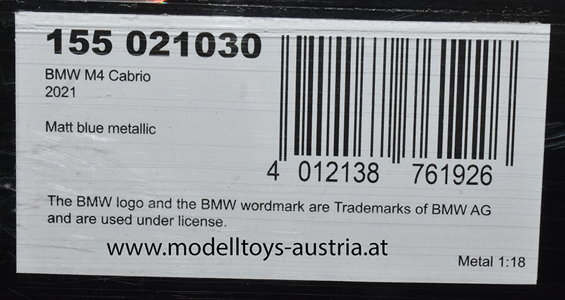 BMW G83 Cabrio M4 2021 matt blau metallik 1:18