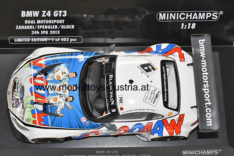 BMW Z4 E89 GT3 2015 Spa ZANARDI / SPENGLER / GLOCK Team ROAL MOTORSPORT Michel VAILLANT VROOAAW 1:18