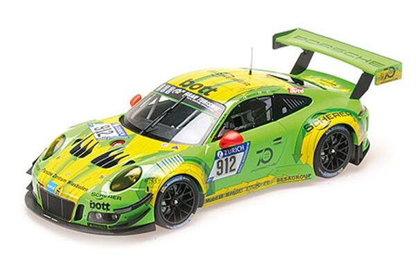 Porsche 911 991 Coupe GT3 R 2018 Sieger Nürburgring Lietz / Pilet / Makowiecki / Tandy GRELLO #912 Manthey Racing 1:18 Minichamp