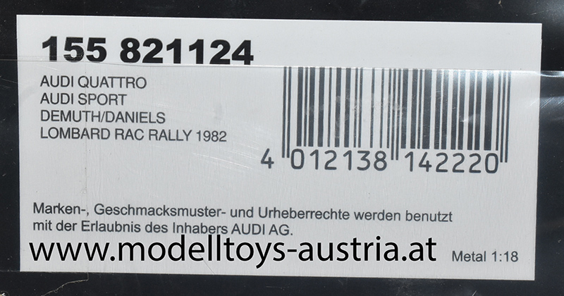Audi Quattro Coupe 1982 Lombard RAC Rally Harald DEMUTH / John DANIELS 1:18