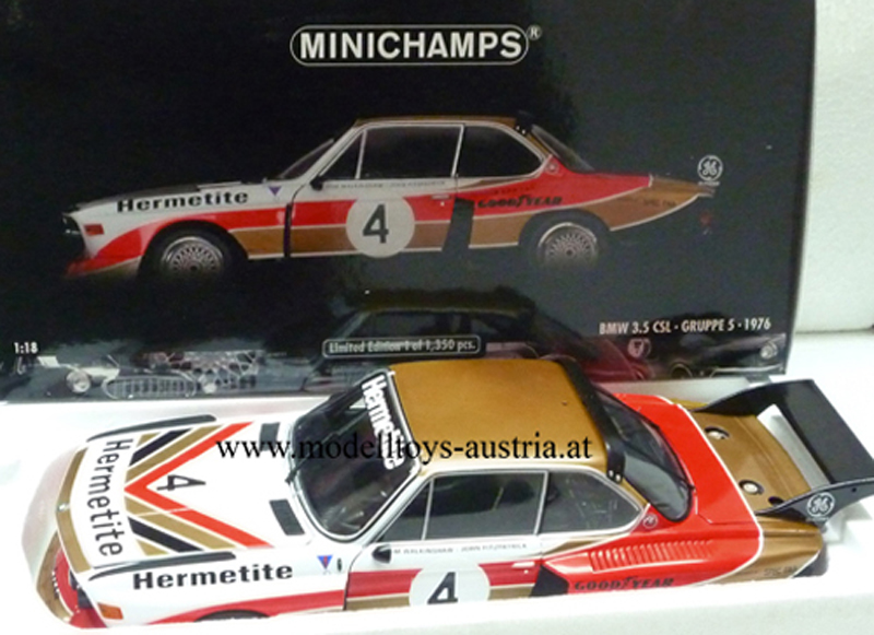 BMW 3.5 CSL Gr.5 1976 Silverstone Sieger 6 Stunden Rennen John FITZPATRICK / Tom WALKINSHAW Hermetite 1:18
