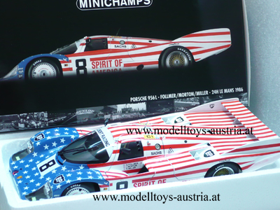 Porsche 956 1986 Le Mans STARS + STRIPES Spirit of America FOLLMER / MORTON / MILLER 1:18 Minichamps