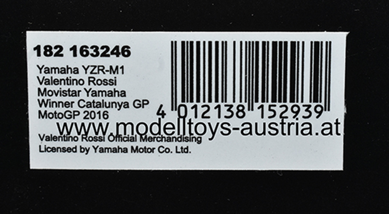 Yamaha YZR-M1 2016 Moto GP Catalonien Sieger Valentino ROSSI Movistar Yamaha MotoGP Team 1:18