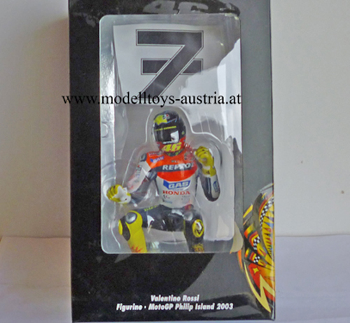 Figur Valentino ROSSI 2003 Moto GP PHILIP ISLAND fahrend 1:12