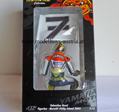 Figur Valentino ROSSI 2003 Moto GP PHILIP ISLAND fahrend 1:12