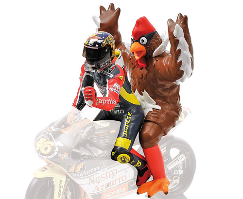 Figur Valentino ROSSI 1998 250 ccm BARCELONA und HUHN 1:12