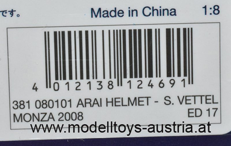 Helm ARAI 2008 Sebastian VETTEL Italien GP Sieger Monza Red Bull 1:8
