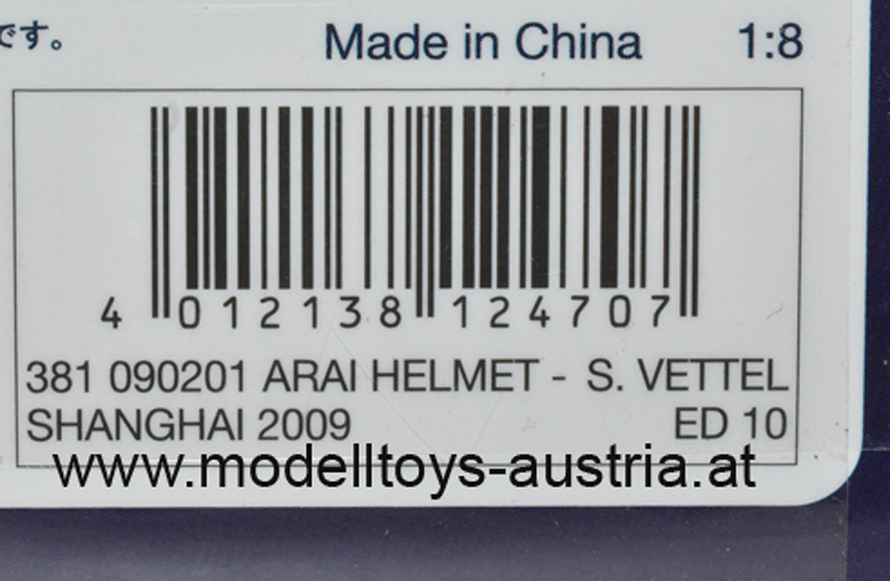 Helm ARAI 2009 Sebastian VETTEL China GP Shanghai Red Bull 1:8
