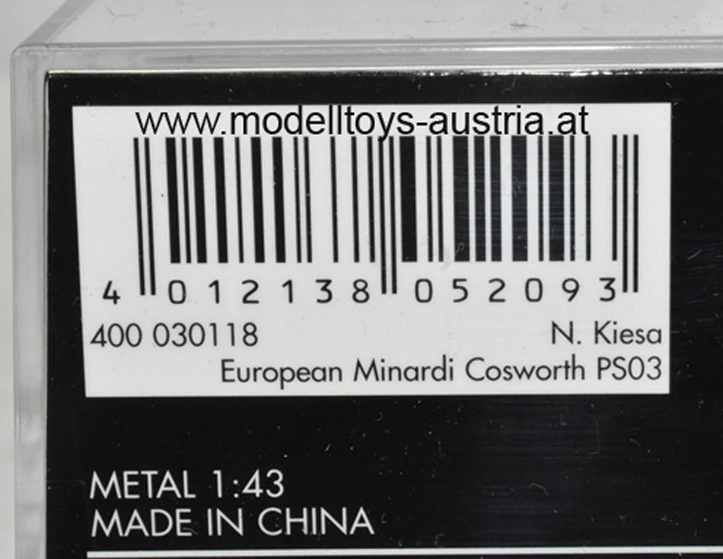 Minardi PS03 Cosworth 2003 Nicolas KIESA 1:43