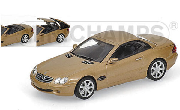 Mercedes Benz R230 Cabrio mit BEWEGLICHEM DACH SL Klasse 2001 gold metallik 1:43