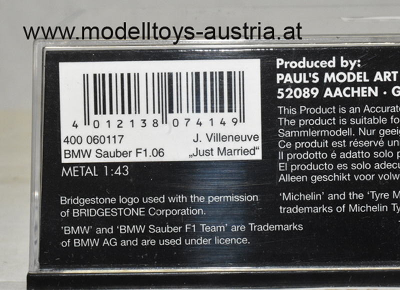 BMW Sauber F1 06 2006 Jacques VILLENEUVE Freies Training England GP Just MARRIED 1:43