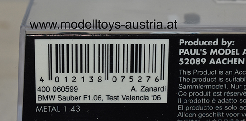 BMW Sauber F1 06 2006 TEST Valencia Alex ZANARDI 1:43