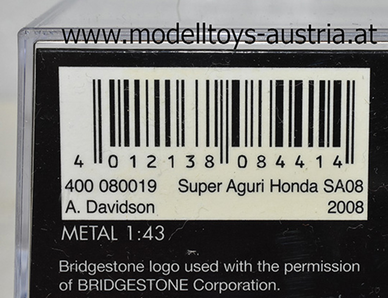 Super Aguri SA08 Honda 2008 Anthony DAVIDSON 1:43