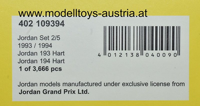 Jordan 193 + 194 Hart 1993 / 1994 BARRICHELLO / CAPELLI / BOUTSEN / APICELLA / NASPETTI / IRVINE / SUZUKI / de CESARIS 1:43
