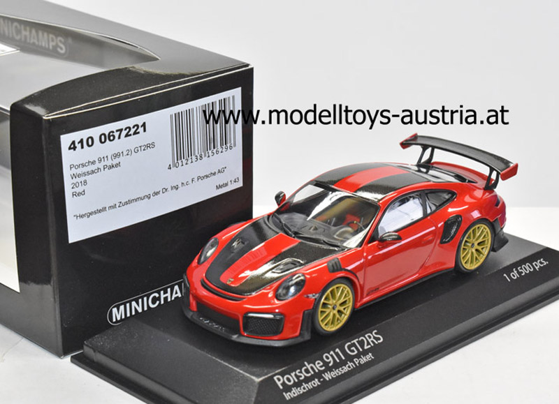 Porsche 911 991 Coupe GT2 RS WEISSACH PAKET 2018 rot / schwarz 1:43