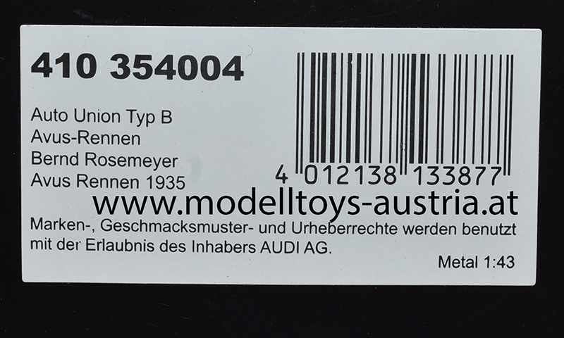 Auto Union Typ B 1935 AVUS Rennen Bernd ROSEMEYER 1:43