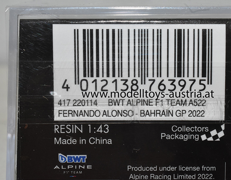 Alpine BWT A522 Renault 2022 Fernando ALONSO Bahrain GP 1:43