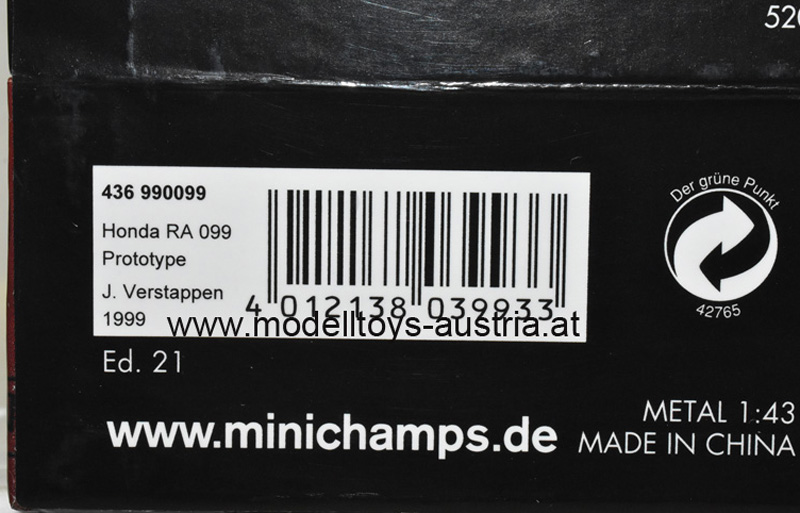 Honda RA099 PROTOTYP 1999 Jos VERSTAPPEN 1:43 GESCHENKBOX