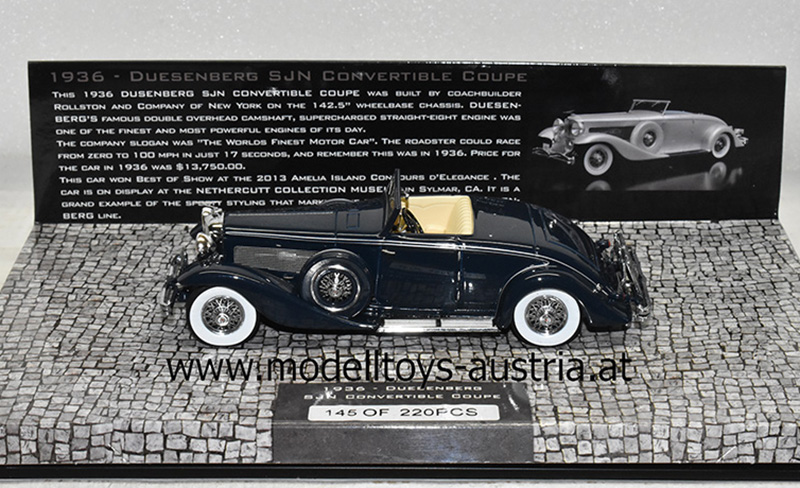 Düsenberg SJN Supercharged Cabrio 1936 dunkelblau 1:43