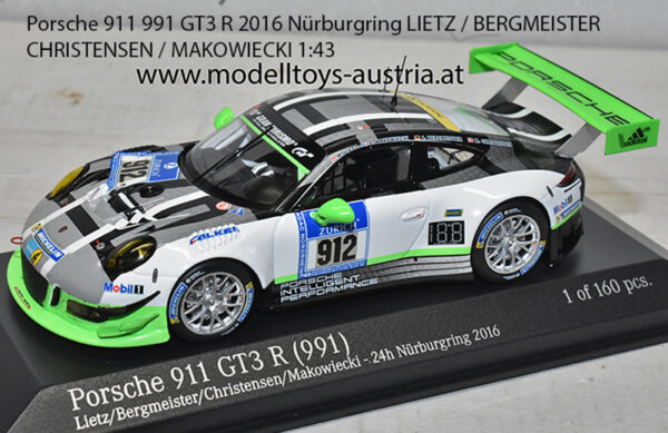 Porsche 911 991 GT3 R 2016 Nürburgring LIETZ / BERGMEISTER / CHRISTENSEN / MAKOWIECKI 1:43