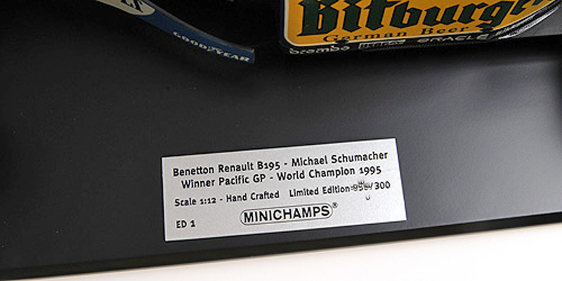 Benetton B195 Renault 1995 Michael SCHUMACHER Weltmeister Sieger Pacific GP 1:12