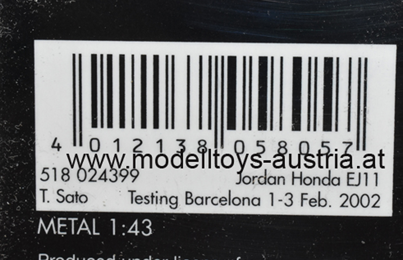 Jordan EJ11 Honda 2002 Takuma SATO Barcelona TEST 1:43