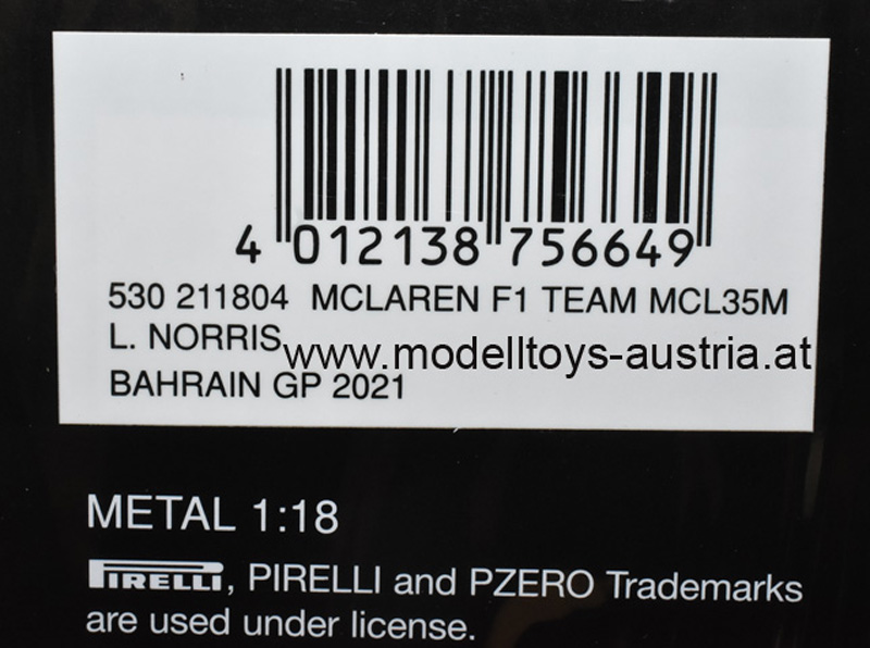 McLaren MCL35M Mercedes 2021 Lando NORRIS Bahrain GP 1:18 Minichamps