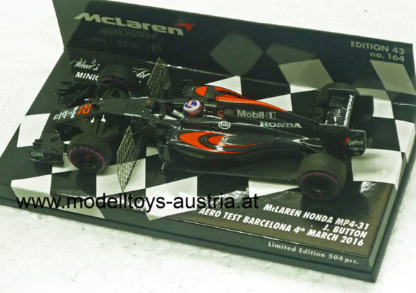 McLaren MP4/31 Honda Hybrid 2016 AERO TEST Barcelona Jenson BUTTON 1:43