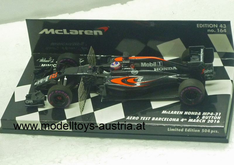 McLaren MP4/31 Honda Hybrid 2016 AERO TEST Barcelona Jenson BUTTON 1:43