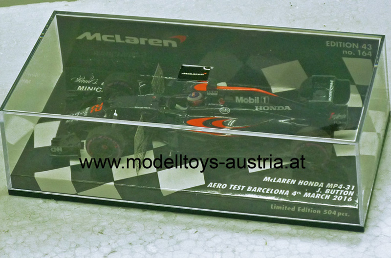 McLaren MP4/31 Honda Hybrid 2016 AERO TEST Barcelona Jenson BUTTON 1:43