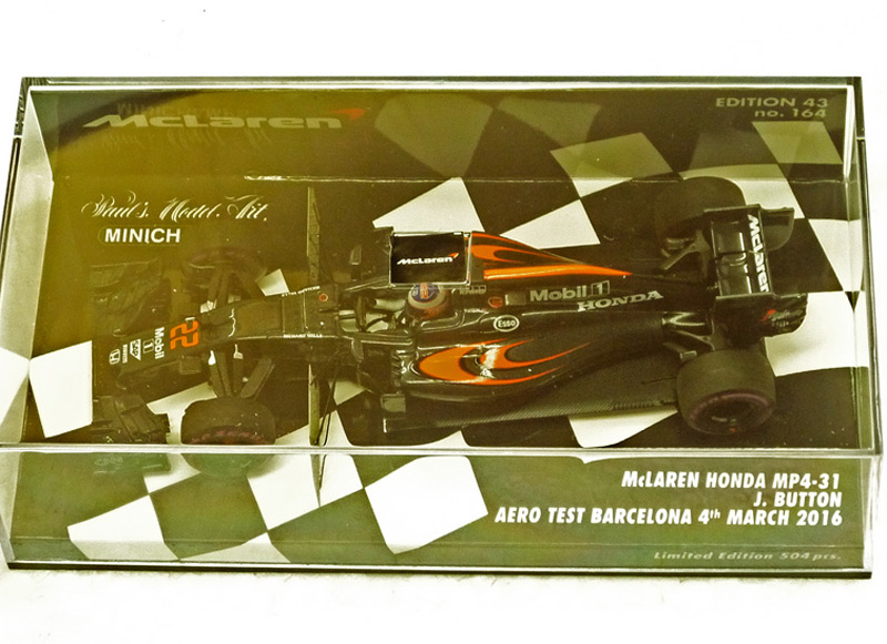 McLaren MP4/31 Honda Hybrid 2016 AERO TEST Barcelona Jenson BUTTON 1:43