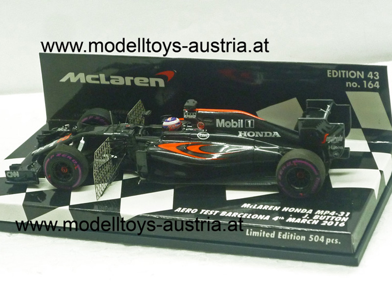 McLaren MP4/31 Honda Hybrid 2016 AERO TEST Barcelona Jenson BUTTON 1:43