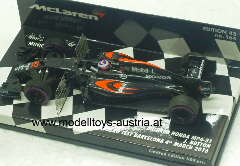 McLaren MP4/31 Honda Hybrid 2016 AERO TEST Barcelona Jenson BUTTON 1:43