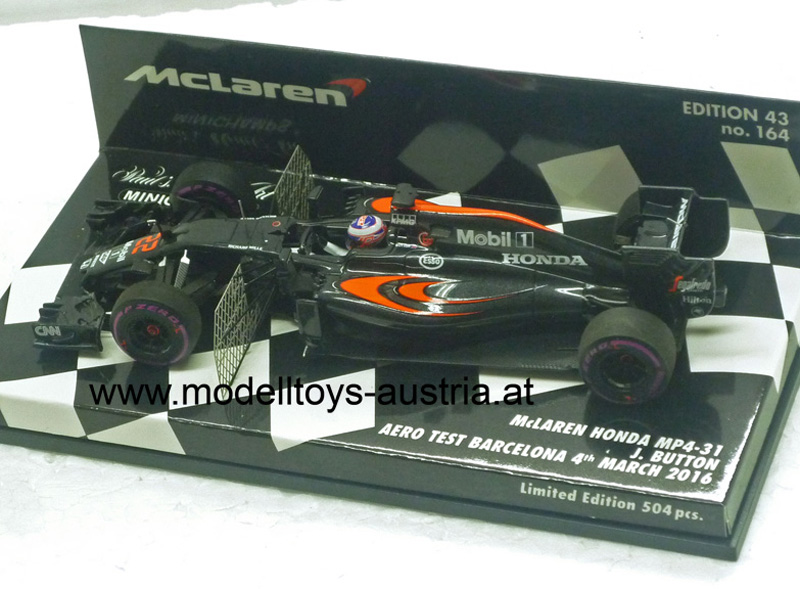 McLaren MP4/31 Honda Hybrid 2016 AERO TEST Barcelona Jenson BUTTON 1:43