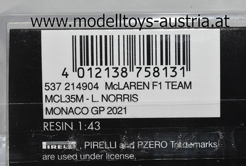 McLaren MCL35M Mercedes 2021 Lando NORRIS Monaco GP Monte Carlo 1:43 Minichamps