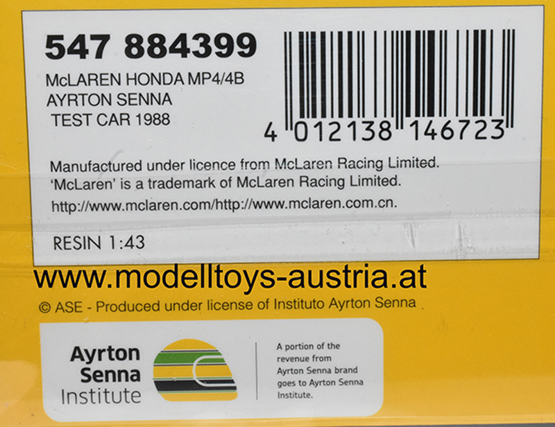 McLaren MP4/4B Honda 1988 TEST CAR Ayrton SENNA 1:43