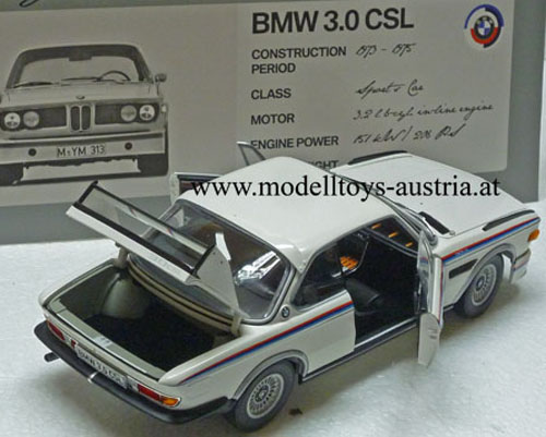 BMW E9 3.0 CSL Coupe mit Spoiler Set 1973 - 1975 weiss 1:18