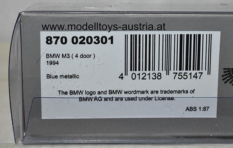 BMW E36 Limousine M3 4 türig 1994 blau metallik 1:87 H0