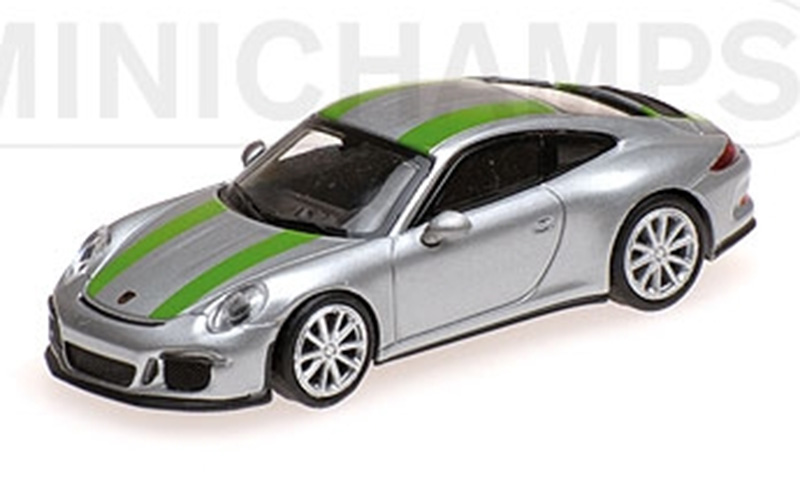Porsche 911 991 Coupe R 2016 silber mit grünen Streifen 1:87 HO