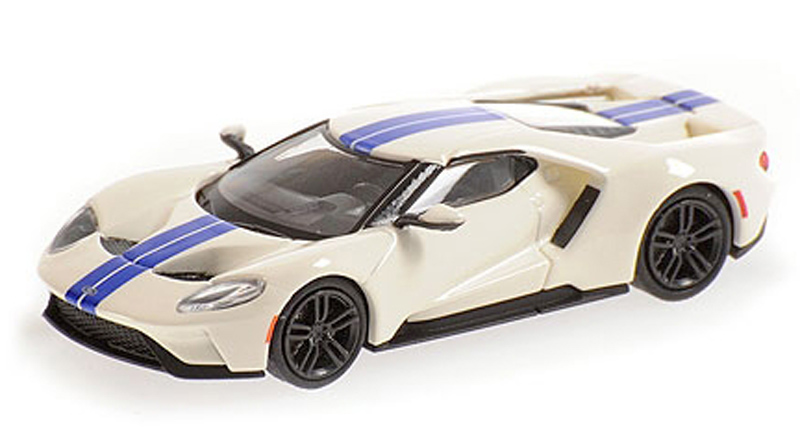 Ford GT Straßenversion 2018 weiss mit blauen Streifen 1:87 H0
