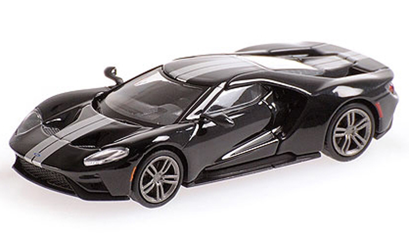 Ford GT Straßenversion 2018 schwarz mit silbernen Streifen 1:87 H0