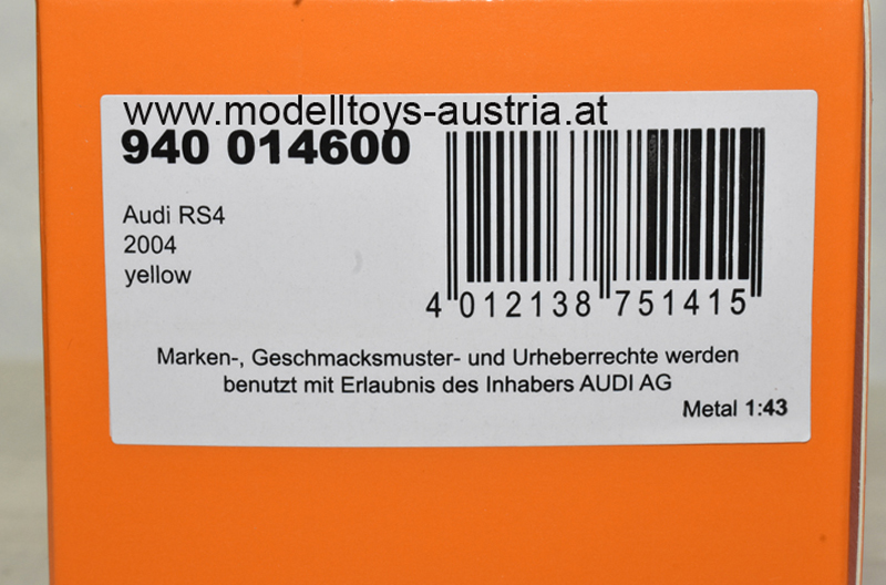 Audi A4 B7 Limousine RS4 2004 gelb 1:43