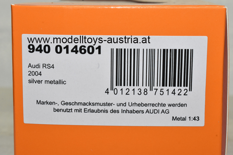 Audi A4 B7 Limousine RS4 2004 silber metallik 1:43